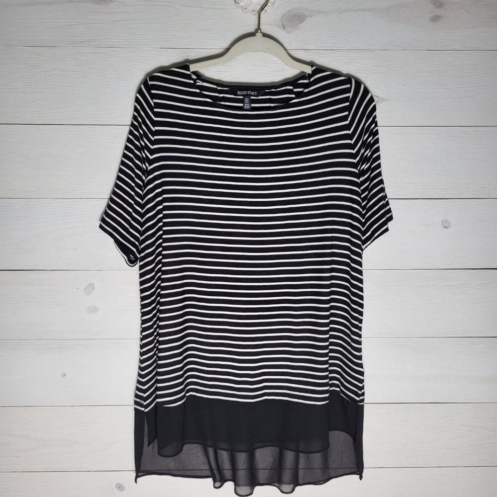 Ellen Tracy Top Stripe Sheer Hem Plus Size.